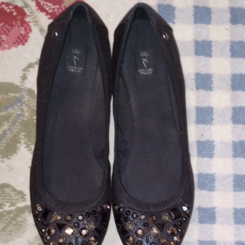 Simply Vera Vera Wang Black Embellished Flats with Rhinestones